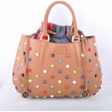 Geantă mare cu mâner superior Fendi B Fab Apricot din piele cu bijuterii multicolore