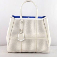 Geantă Clinch Bolt Fendi 2Jours, albă, din piele Saffiiano