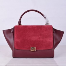 Geantă Celine Large Trapeze din piele, model suede, culoare vin
