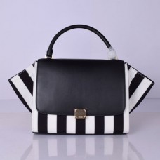 Geantă Celine Trapeze mare din piele, cu dungi albe și negre
