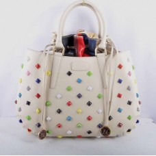 Geantă mare Fendi B Fab din piele albă cu bijuterii multicolore, cu mâner superior Geantă mare Fendi B Fab din piele albă cu bijuterii multicolore, cu mâner superior