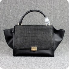 Geantă Celine neagră clasică din piele cu model de crocodil Geantă Celine neagră clasică din piele cu model de crocodil