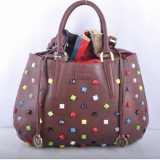 Geantă mare Fendi B Fab Coffee din piele cu bijuterii multicolore, cu mâner superior Geantă mare Fendi B Fab Coffee din piele cu bijuterii multicolore, cu mâner superior