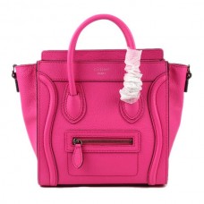 Geantă Celine Small Luggage Tote din piele roz neon