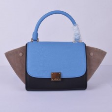 Geantă Celine Small Trapeze din piele întoarsă, albastru-negru-kaki
