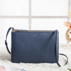 Geantă Celine Trio Crossbody Mică din Piele de Vițel Albastră Regală