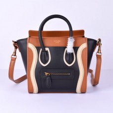 Geantă Celine Small Luggage Tote neagră, maro și albă