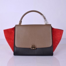 Geantă Celine Large Trapeze Khaki Black Red Suede