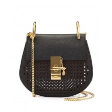 Geantă de umăr mini perforată Chloe Drew neagră