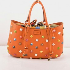 Geantă mare Fendi B Fab din piele Ferrari portocalie cu bijuterii multicolore, cu mâner superior Geantă mare Fendi B Fab din piele Ferrari portocalie cu bijuterii multicolore, cu mâner superior