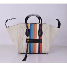 Celine Boston Tote din pânză cu dungi negre curcubeu