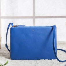 Geantă Celine Trio Crossbody Mare din Piele de Vițel Albastră