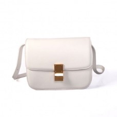 Geantă Celine Classic Box Calfskin Flap White