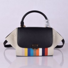 Celine Small Trapeze Black Rainbow Stripe Tote din pânză
