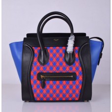 Celine Geantă mare de bagaje, neagră, albastră, model Houndstooth