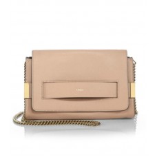 Clutch mediu Chloe Elle cu lanț, culoare nud