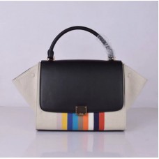 Celine Large Trapeze Black Rainbow Stripe Tote din pânză