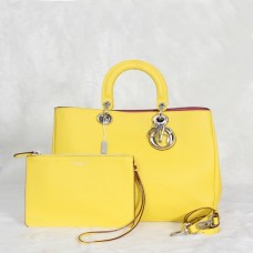 Geantă Dior Diorissimo Jumbo, piele galbenă importată de Litchi (hardware argintiu) 602 Geantă Dior Diorissimo Jumbo, piele galbenă importată de Litchi (hardware argintiu) 602