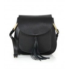 Geantă crossbody medie Chloe Hudson din piele cu ciucuri, neagră