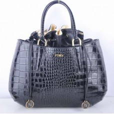 Geantă mare cu mâner superior Fendi B Fab din piele neagră cu vene de crocodil Geantă mare cu mâner superior Fendi B Fab din piele neagră cu vene de crocodil