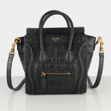 Celine Bagaj Mic Tote Negru Crocodil Piele