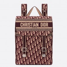 Rucsac Dior din pânză brodată oblică, de culoare vișinie