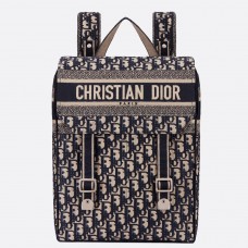 Rucsac Dior din pânză albastră brodată oblic