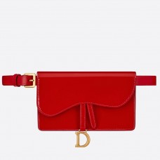 Geantă Dior Saddle Belt din piele lăcuită roșie