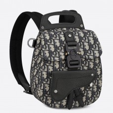 Rucsac Dior Mini Saddle în jacquard oblic albastru