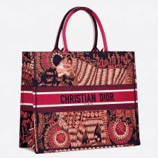 Geantă Dior Book Tote din pânză fuchsia cu broderie animale