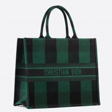 Geantă Dior Book Tote din pânză brodată cu carouri verzi/negre
