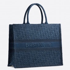 Geantă Dior Book din pânză albastră cu broderie Dior Oblique