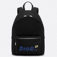 Rucsac Dior X Kaws din nailon negru cu logo Dior albastru