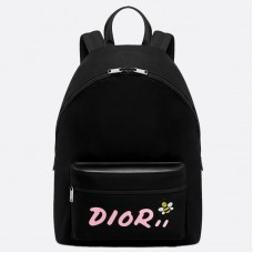 Rucsac Dior X Kaws din nailon negru cu logo Dior roz