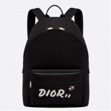 Rucsac Dior X Kaws din nailon negru cu logo Dior alb