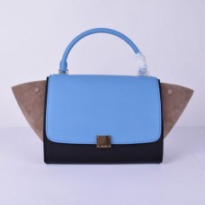 Geantă Celine Large Trapeze Albastră Neagră Kaki din piele întoarsă