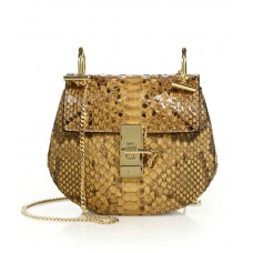 Geantă crossbody Chloe Drew Mini Python, culoare miere