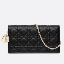 Clutch Dior Lady Dior cu lanț din piele de miel neagră