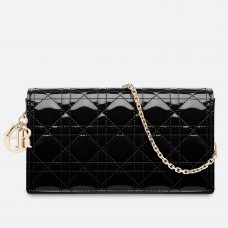Clutch Dior Lady Dior cu lanț în lăcuit negru