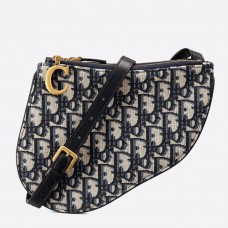 Poșetă Dior Saddle Trio cu curea din pânză oblică albastră Poșetă Dior Saddle Trio cu curea din pânză oblică albastră