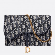 Clutch Dior Oblique albastru cu lanț Saddle