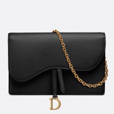 Clutch Dior negru din piele de călcâi cu lanț de șa