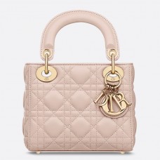 Geantă mini Lady Dior din piele de miel Dior Poudre cu lanț Geantă mini Lady Dior din piele de miel Dior Poudre cu lanț