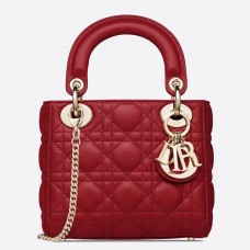 Geantă Dior Lady Dior Mini cu lanț din piele de miel roșie Geantă Dior Lady Dior Mini cu lanț din piele de miel roșie