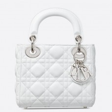 Geantă Dior Lady Dior Mini cu lanț din piele de miel albă Geantă Dior Lady Dior Mini cu lanț din piele de miel albă
