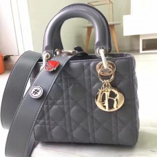 Geantă Dior My Lady Dior din piele de miel gri