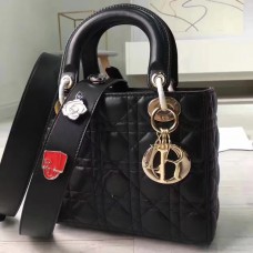 Geantă Dior My Lady Dior din piele de miel neagră