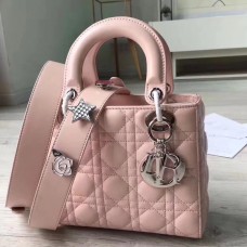 Geantă Dior My Lady Dior din piele de miel roz