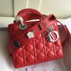 Geantă Dior My Lady Dior din piele de miel roșie