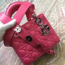 Geantă Dior My Lady Dior din piele de miel roz-roșie
